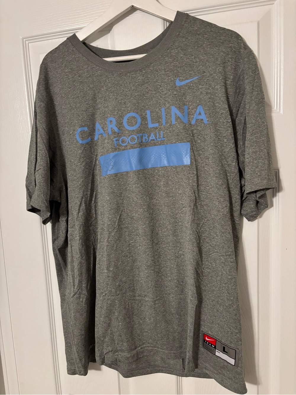 Vintage Nike Gray Tee with Light Blue Carolina Football Logo